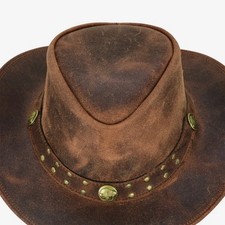 Brązowy skórzany western kowbojski kapelusz z paskiem z ćwiekami dla dorosłych unisex - duży