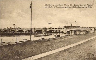 Postcard Minden in Westphalia, Rhine-Weser-Elb Canal, ship lift... - 5040968