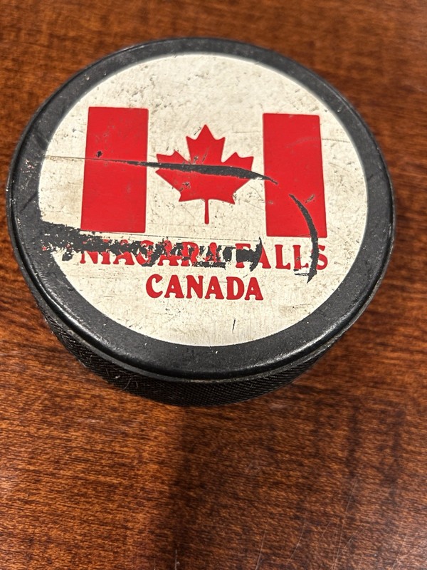 Vintage Niagara Falls Canada With Canadian Flag Hockey Puck By Victory