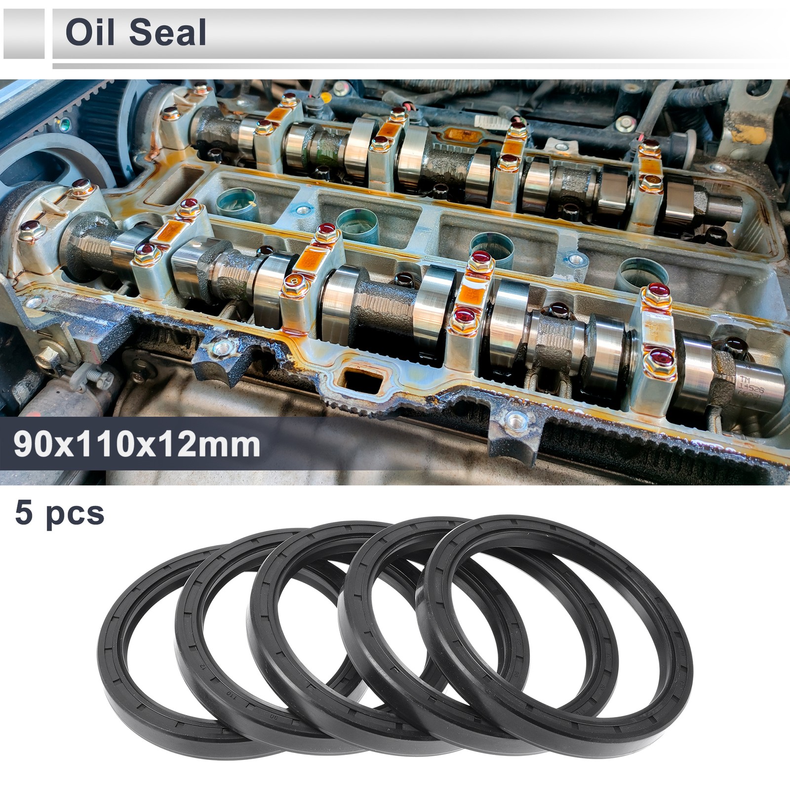 90x110x12mm Nitrile Rubber Oil Seal Ring Rotary Shaft Seal 5 Pcs Black