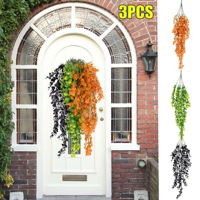 3Pcs Artificial Fake Hanging Basket Plants Silk Flowers Vine Home Outdoor Decor
