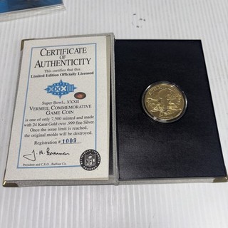 Balfour Super Bowl XXXII Vermeil Commemorative Game Coin #/7500 .999 Fine Silver