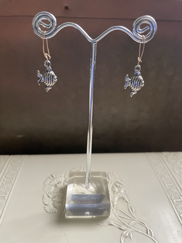 Vintage Fish Silver Tone Dangle Earrings 