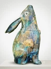 Vintage Japanese Bronze Moon Gazing Hare Rabbit Garden Statue Tsuki no Usagi