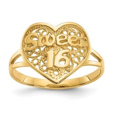 14k Yellow Gold Sweet 16 Heart Ring Sz 6