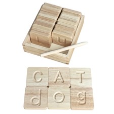 Montessori Wooden Alphabet Tiles Set   Tracing Letters for  Double-Sided ABC...