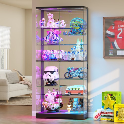 #ad Large Glass Display Cabinet with RGB Lights amp; Doors for Collectibles Figure $279.99