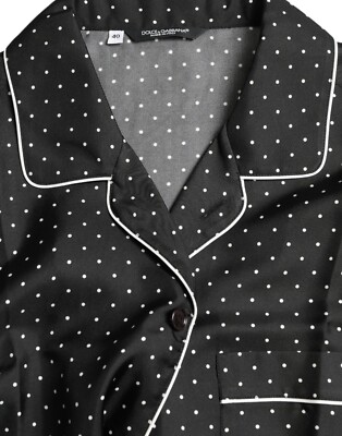 ゴ*読様 Dolce & Gabbana ポルカドット長袖シャツ DOLCE & GABBANA Shirt Black Polka Dot Silk Long Sleeve Mens 38