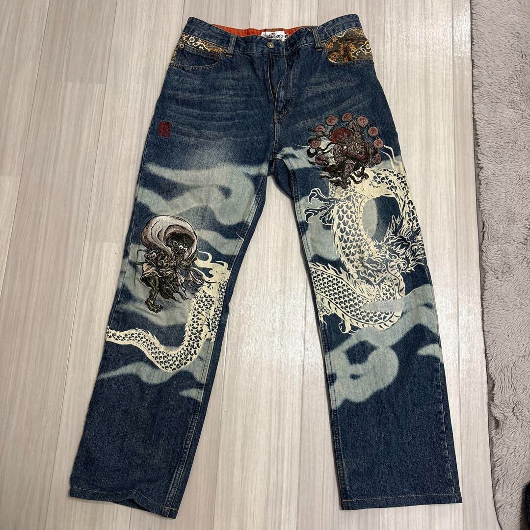 Karakuri Tamashii Denim Men's Jeans Pants Dragon Fujin Raijin