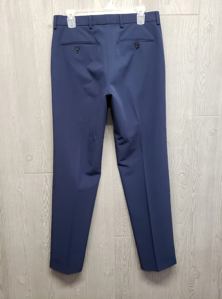 Nautica Pants Mens 32x32 Dress Stretch Flat Straight Navy Blue Slacks Trouser - Image 2 of 4