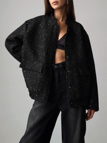 Sparkling Sequin Pocketed Jacket - Picture 3 of 12
