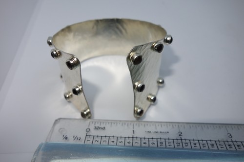 Schöne Rebecca Norman Modernist gehämmert Sterling klar Stein Manschette Armband - Bild 6 von 11
