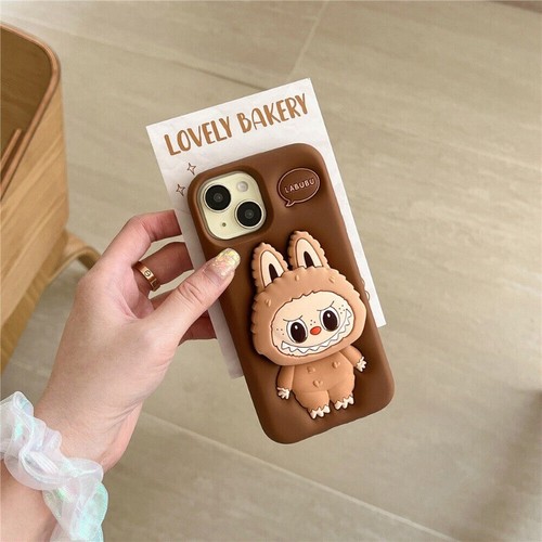 Girl's Cartoon LABUBU Silicone Case Stand Cover For iPhone 16 15 14 13 Pro Max X - Picture 16 of 22