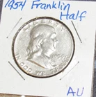 AU Silver 1954 p Phil. Mint Franklin Silver Half Dollar 1/2 dollar .50 cents