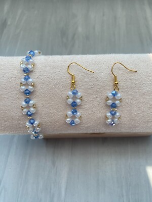 Perlenschmuck Set, (Handgefertigt), Armband+Ohrringe