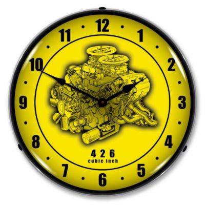 14'' Double Bubble 426 engine Cutaway Yellow Retro Backlit Garage Clock 1006256
