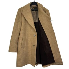 VTG 80s Richman Brothers 44R Wool Blend Orlon Lined Warm Overcoat Jacket Camel