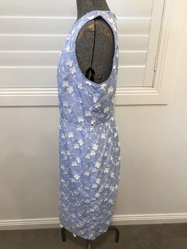 Maggie London Cecelia Floral Embroidered Appliqué Striped dress blue white US 10 - Picture 6 of 10