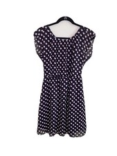 AB STUDIO Size 8 Black With Neutral Color Dots Elastic Waist Cap Sleeve Dress
