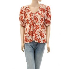 The Great Floral Printed Blouse Top Puff Sleeve Ruffle Cotton S New 273103