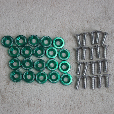 #ad 20PC GREEN CNC BILLET ALUMINUM FENDER WASHER ENGINE BAY DRESS UP KIT $308.88