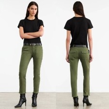 NILI LOTAN $345 Jenna Pant in Camo Green Flat Front Low-rise Raw Hem Size 6