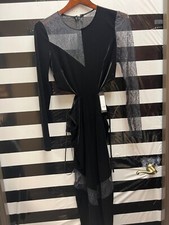 Women NWT "BCMAXAZRIA" blk velvet/lace sleeves,open sides dress.Size2. Reg. $298