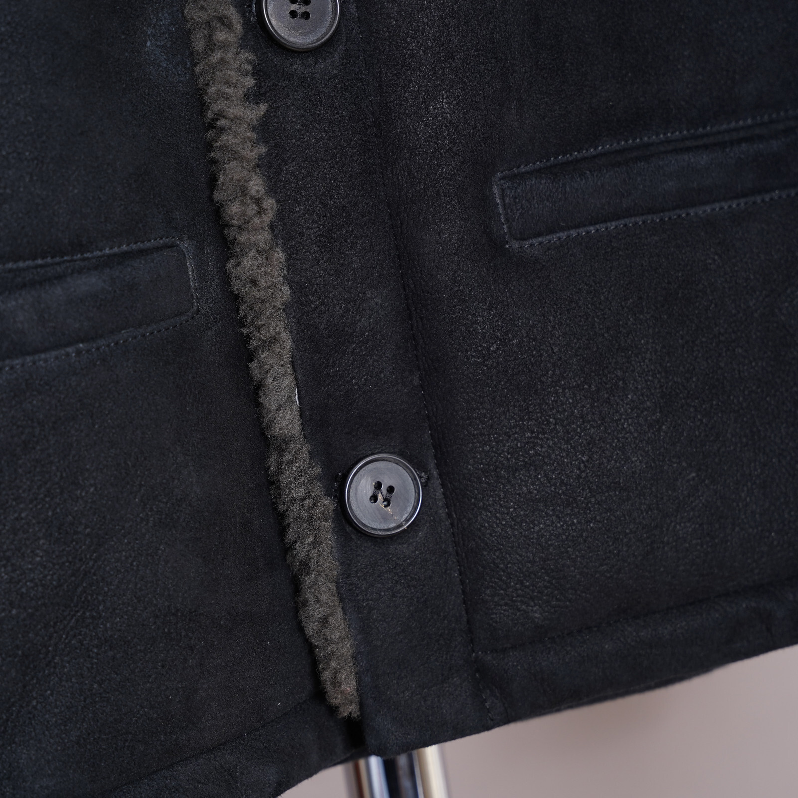 ALL SAINTS Shearling Leather Jacket EXTRA SMALL Mens Black XS Sheepskin GARRICK