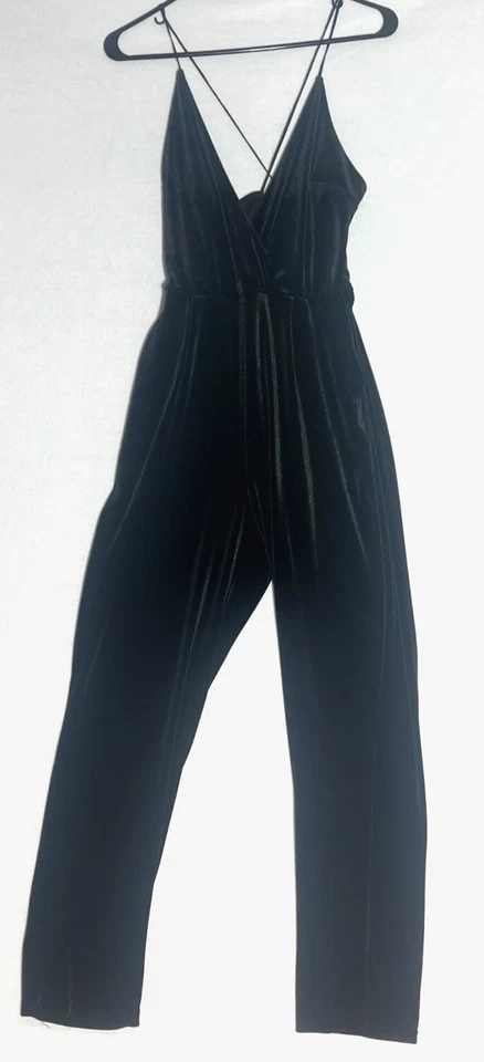 Mono Express Para Mujer Talla 4 Negro Terciopelo Cuello en V Bolsillos Cruzados Fiesta Foto 3 de 4