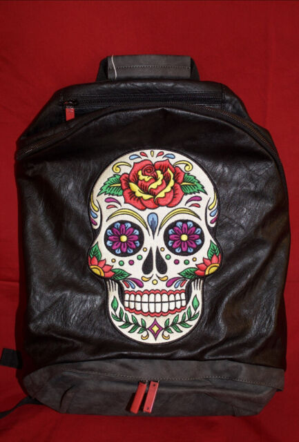 SKINARMA - Black P U Leather NWT Sugar Skull Backpack Bag 3D Black White