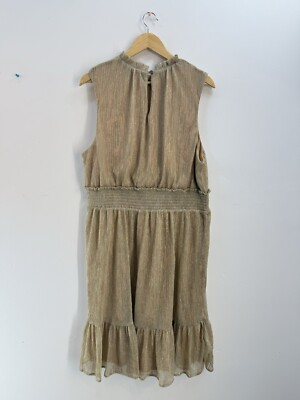 #ad Draper James Women Flare Dress Sz 2XL Color Gold Sleeveless Midi Neck Round $36.84