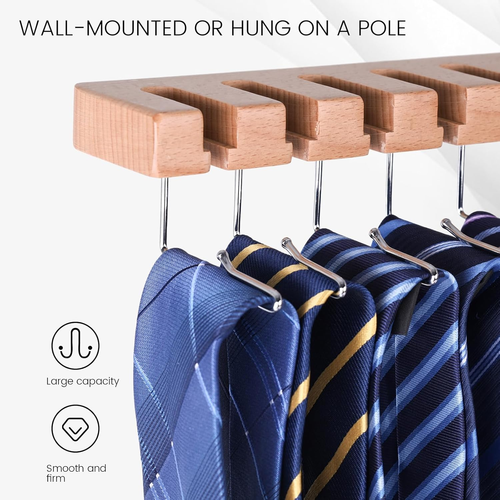 Belt Hanger for Closet, 2-in-1 Wall Mount Tie Organizer with 360° Swivel Hooks, - Picture 4 of 12