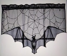 Large LACE HALLOWEEN GOTHIC BAT WINDOW CURTAIN See Pics 58.4x96.5cm