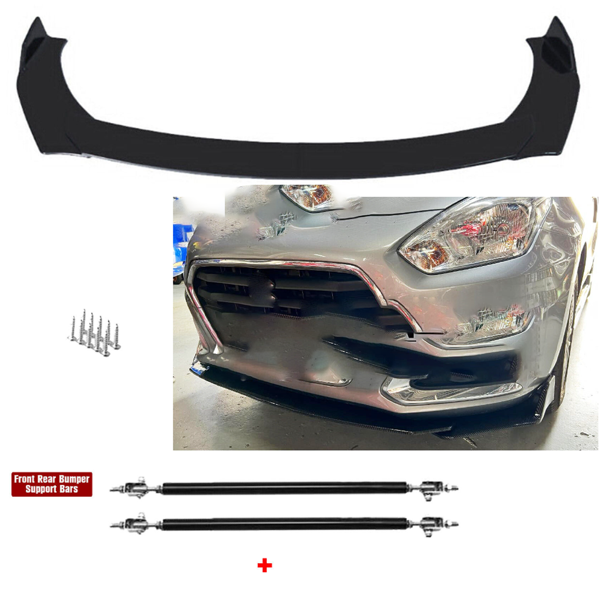 Front Bumper Splitter Spoiler Chin Body Kit +Strut Rods For Suzuki