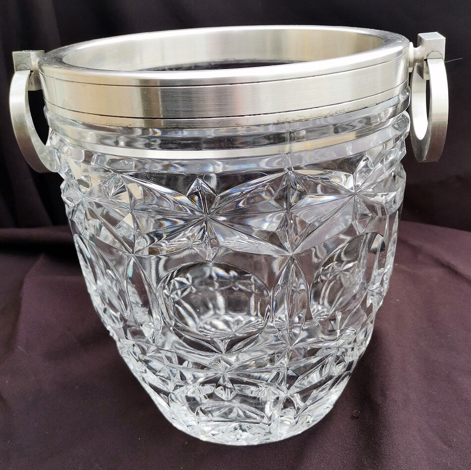 Seau à Champagne En Cristal – Anses Métal Argenté – Rare – Occasion