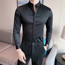 New Camisa Ajustada Para Hombres Ropa De Vestir Manga Larga A Rayas Elegant
