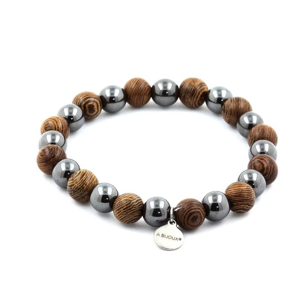 Mineralien Und Edelsteine. Armband Perlen Holz + HäMatit 8 Mm. Hergestellt-image