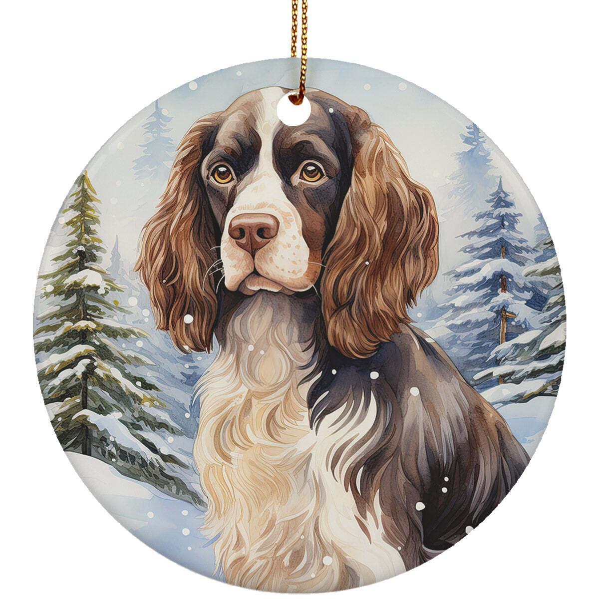 Cute Springer Spaniel Dog Snow Christmas 2024 Ornament Ceramic Gift Xmas Decor
