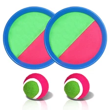 Novelty Place 4 Pcs Toss and Catch Ball Game Set - Self Stick Catching Paddles