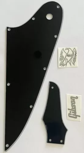 Guitar Pickguard For Gibson Firebird & Truss Rod Cover Silver "Logo" 3 Ply Black