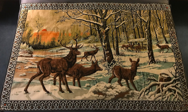 VTG Italian Tapestry Elk Herd Sunset Winter Woodland 75"x 49" Italy Wall Hanging