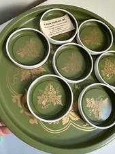 1960s National Toleware 9 Piece Beverage Set Avacado Green NEW Metal NOREX