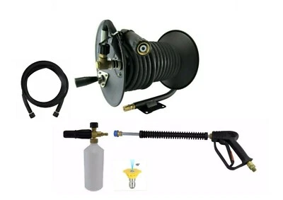 TECHKAR Gun Lance Foam & Hose Reel 20m Capacity M22M Karcher Compatible & 20m Hose