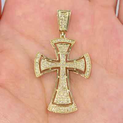2.00 Ct Natural Moissanite Clarence Cross Men's Pendant 14k Yellow Gold Plated