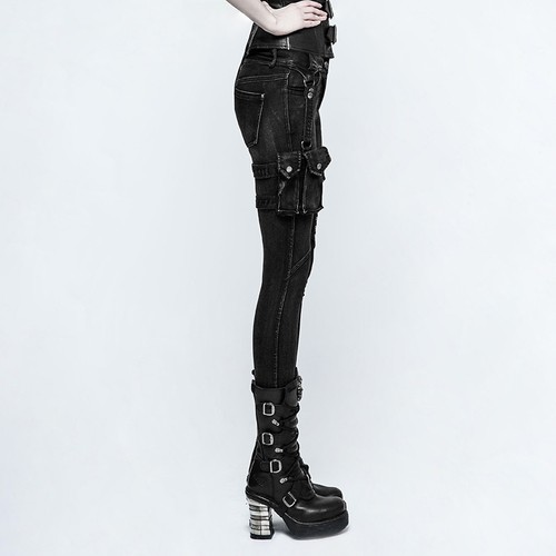 Punk Rave Negro Dieslpunk Jeans Bolsa Desmontable Pantalones Góticos Apocalípticos - Imagen 2 de 9