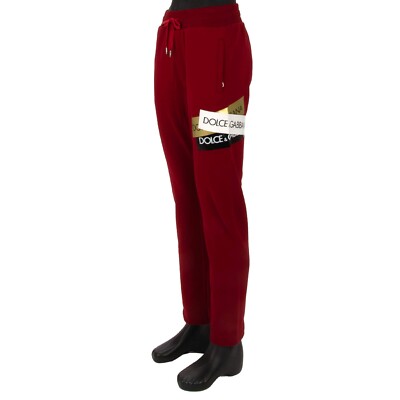 DOLCE & GABBANA DG Gold Schwarz Logo Patch Baumwolle Trainingshose Hose Rot