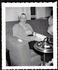 Antique Vintage Photograph Woman Sitting on Couch Reading Magazine - Ash Tray