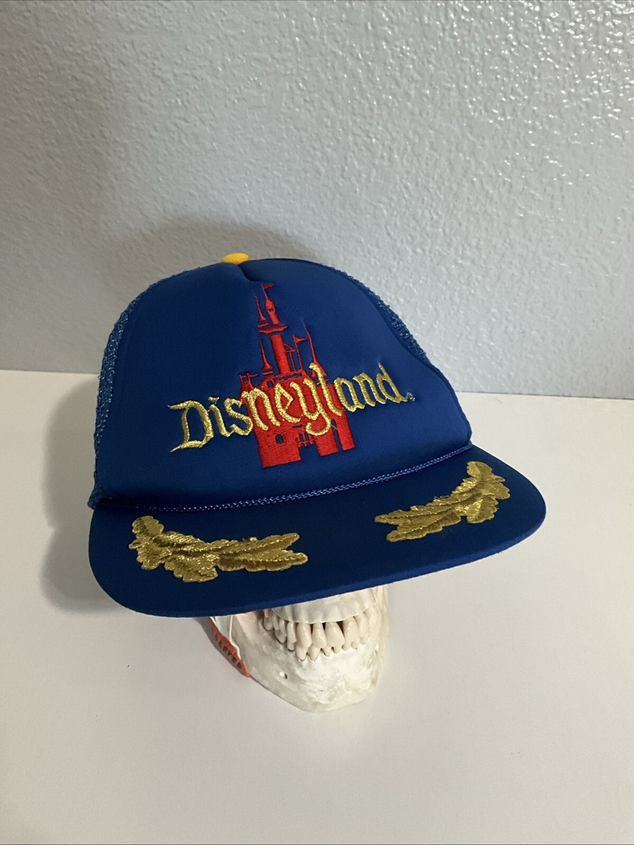 Vintage Disneyland Blue Mesh Gold Leaf Snapback Trucker Hat