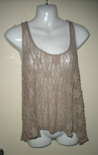  D M Taupe Floral Lace Tank Stretch Feminine Crystal K Hi-lo Beautiful