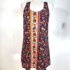 As U Wish Blue Lace Floral Print Round Sleeveless Back Mini Women's Dress Size M